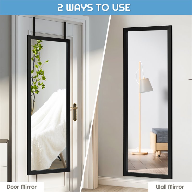 Costway Full Length Wall Mounted Decor Wood Frame Hanging Door Mirror in Black