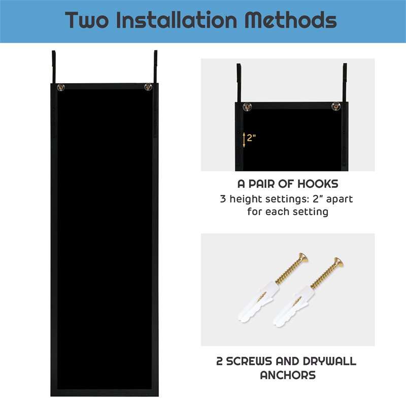 Costway Full Length Wall Mounted Decor Wood Frame Hanging Door Mirror in Black