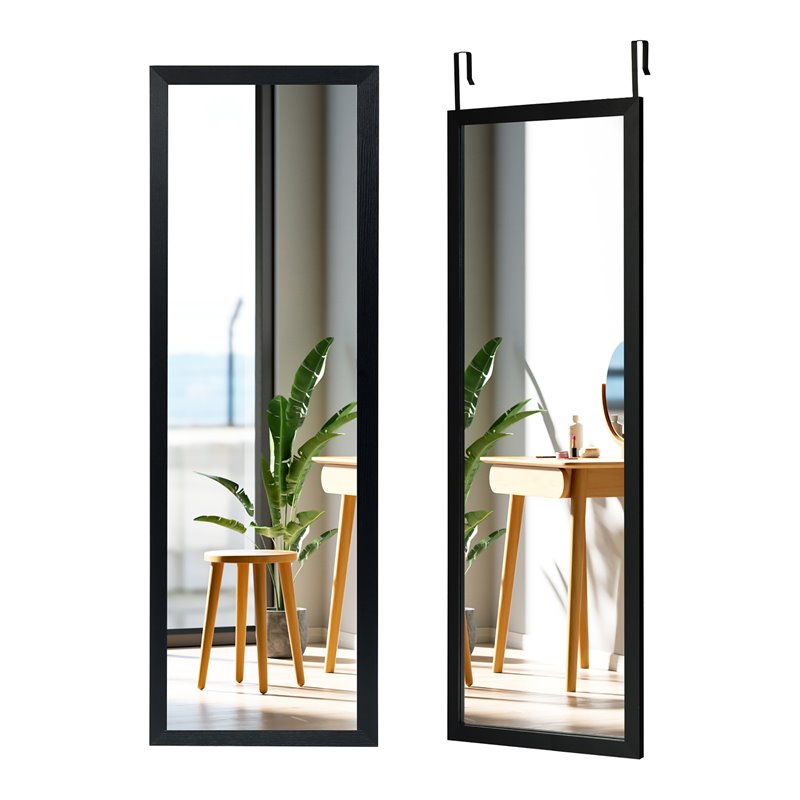 Costway Full Length Wall Mounted Decor Wood Frame Hanging Door Mirror in Black
