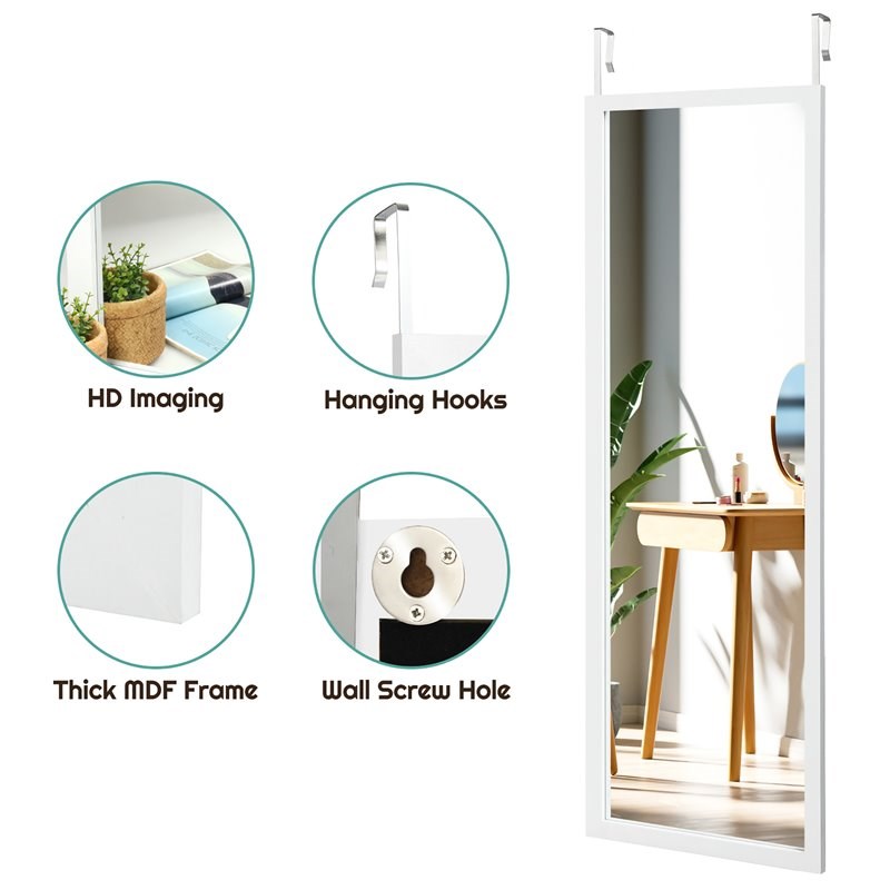 Costway Full Length Wall Mounted Decor Wood Frame Hanging Door Mirror in White
