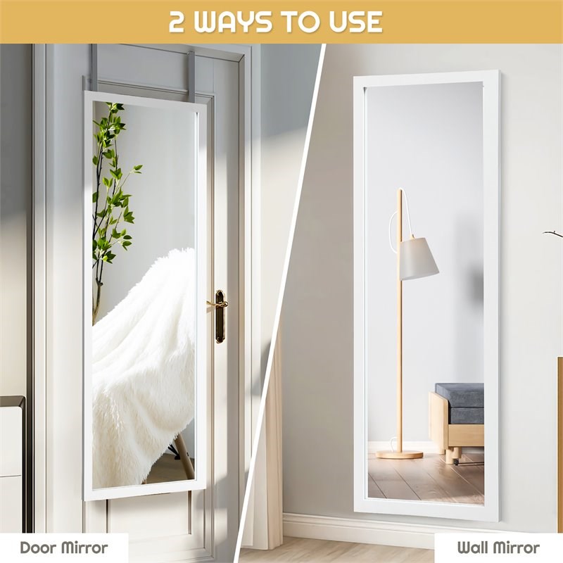 Costway Full Length Wall Mounted Decor Wood Frame Hanging Door Mirror in White