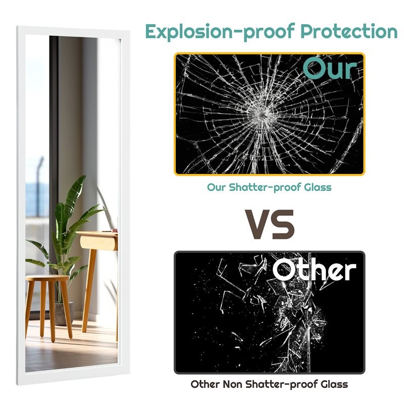 Costway Full Length Wall Mounted Decor Wood Frame Hanging Door Mirror in White