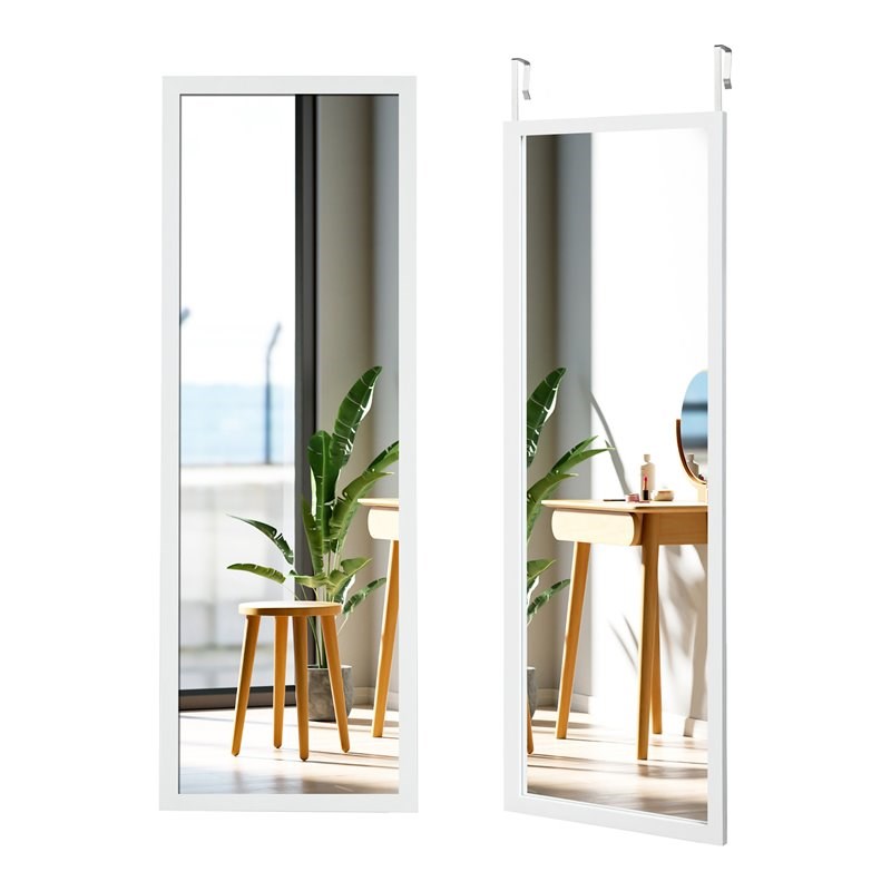 Costway Full Length Wall Mounted Decor Wood Frame Hanging Door Mirror in White