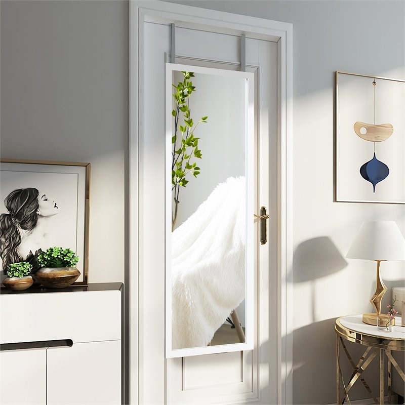 Costway Full Length Wall Mounted Decor Wood Frame Hanging Door Mirror in White