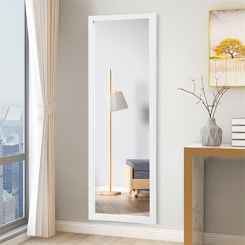 Costway Full Length Wall Mounted Decor Wood Frame Hanging Door Mirror in White