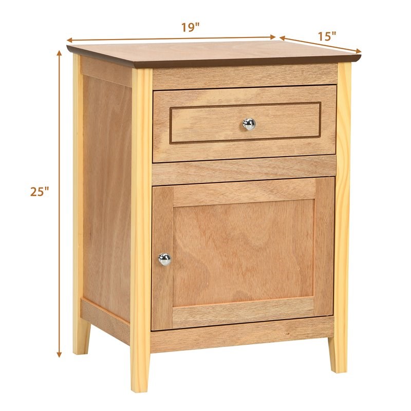 Costway Contemporary MDF and Pine Wood Nightstand with Drawer in Natural