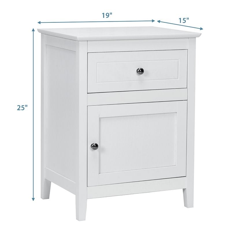 Costway Contemporary MDF and Pine Wood Nightstand with Drawer in White