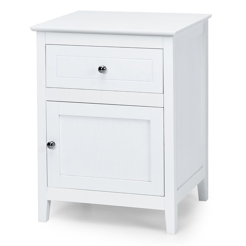 Costway Contemporary MDF and Pine Wood Nightstand with Drawer in White