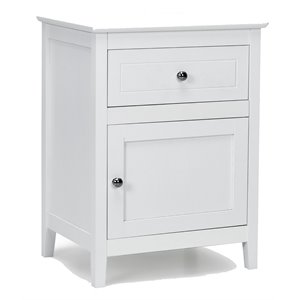 Costway Contemporary MDF and Pine Wood Nightstand with Drawer in White