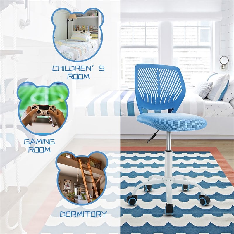 Costway Sponge Adjustable Mid Back Swivel Armless Office Chair in Blue