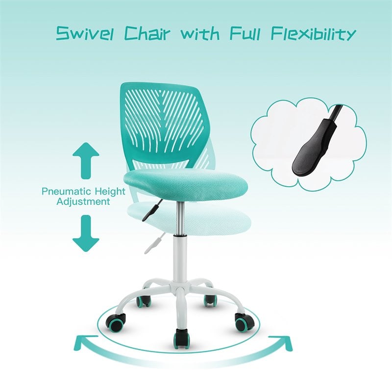 Costway Sponge Adjustable Mid Back Swivel Armless Office Chair in Turquoise