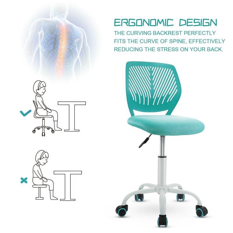 Costway Sponge Adjustable Mid Back Swivel Armless Office Chair in Turquoise