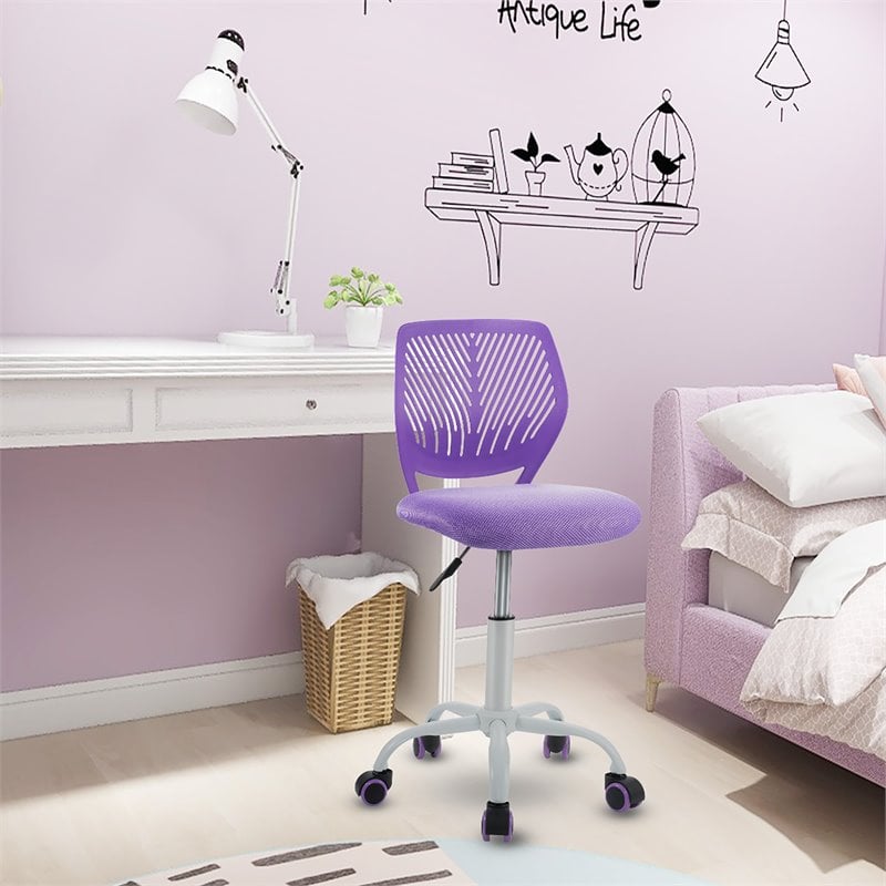 Costway Sponge Adjustable Mid Back Swivel Armless Office Chair in Purple