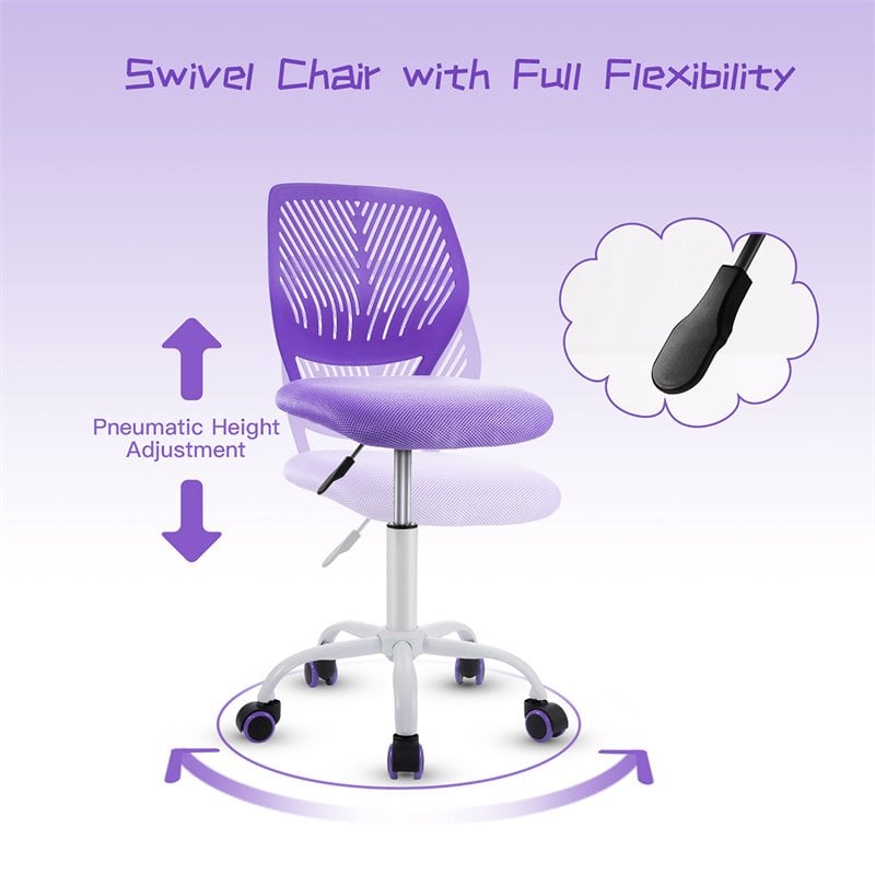 Costway Sponge Adjustable Mid Back Swivel Armless Office Chair in Purple