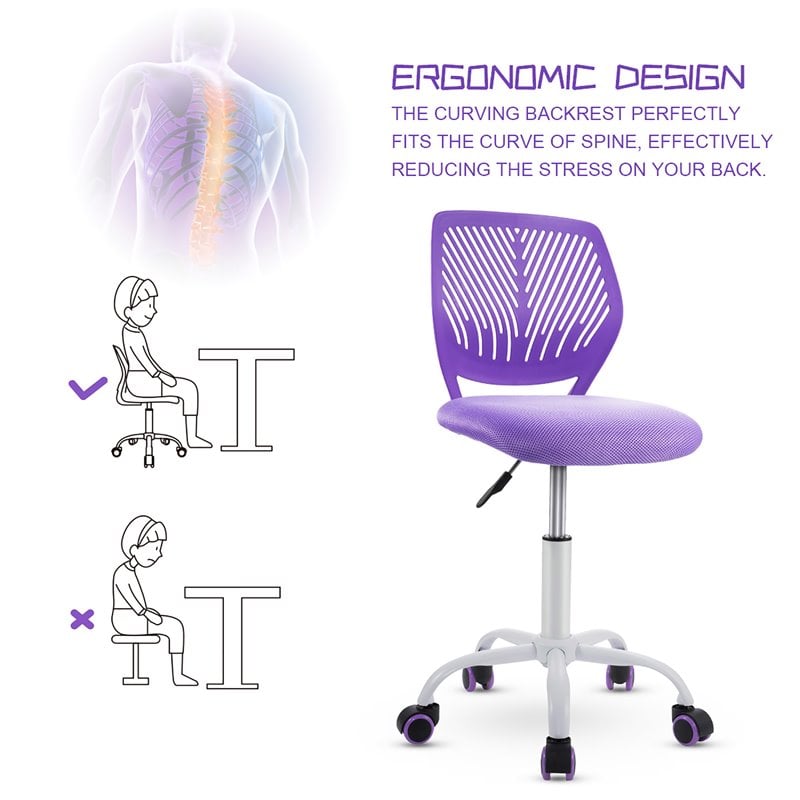 Costway Sponge Adjustable Mid Back Swivel Armless Office Chair in Purple
