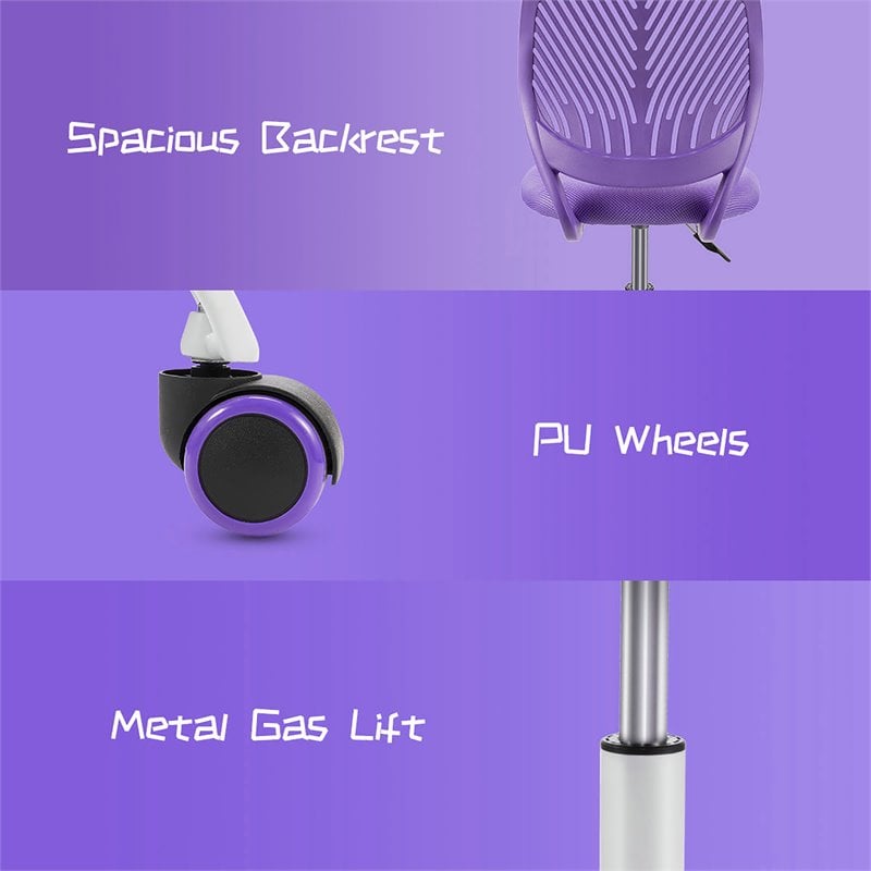 Costway Sponge Adjustable Mid Back Swivel Armless Office Chair in Purple