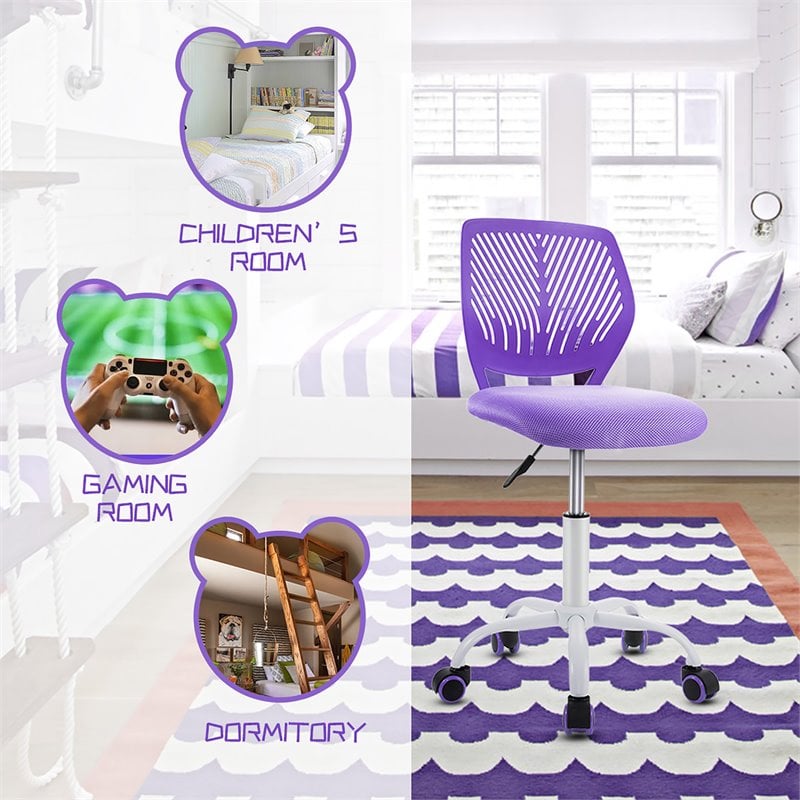 Costway Sponge Adjustable Mid Back Swivel Armless Office Chair in Purple