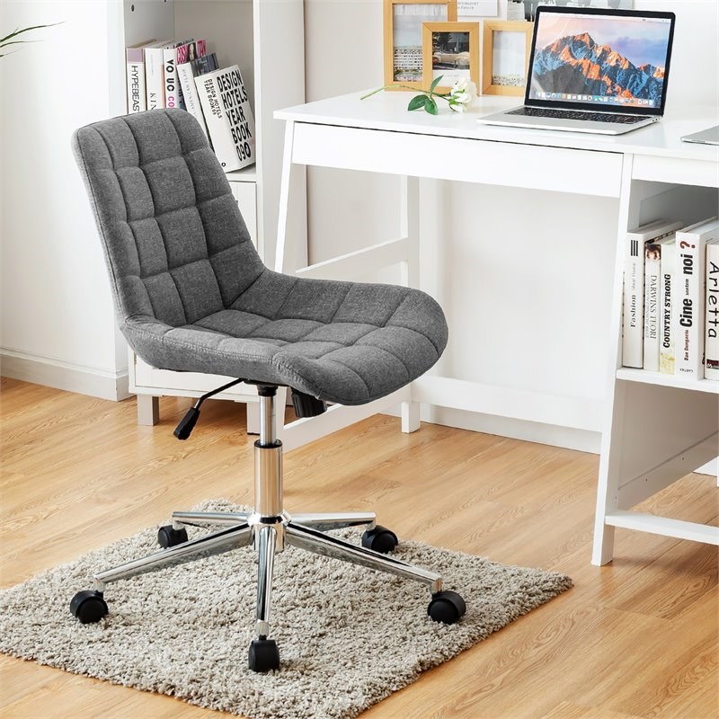 Costway Sponge and Steel Adjustable Swivel Mid Back Armless Office Chair in Gray