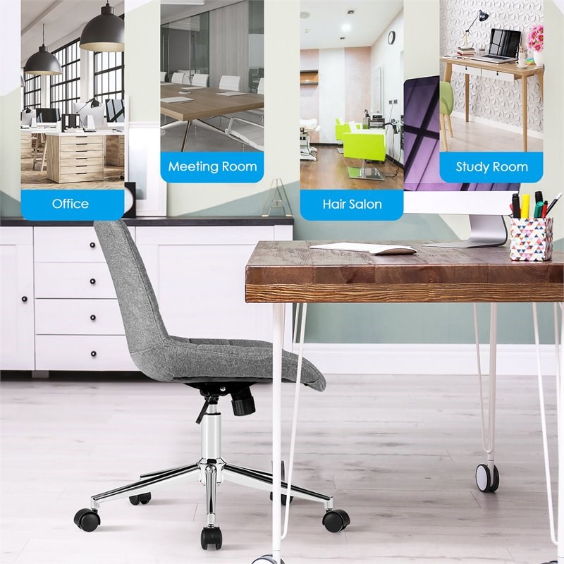 Costway Sponge and Steel Adjustable Swivel Mid Back Armless Office Chair in Gray