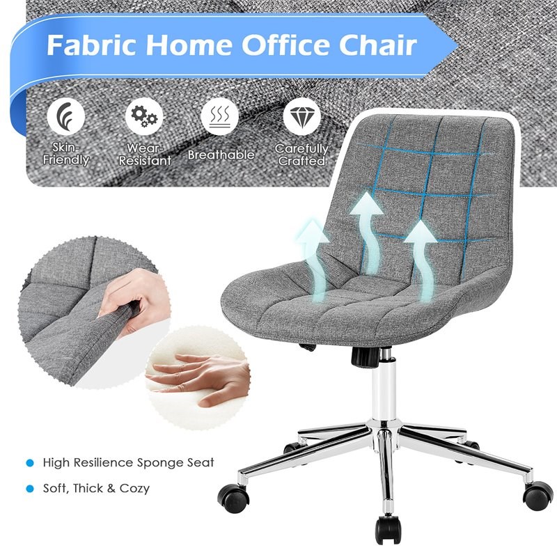 Costway Sponge and Steel Adjustable Swivel Mid Back Armless Office Chair in Gray