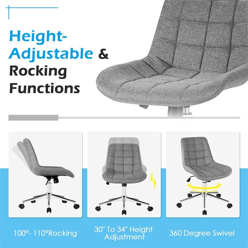 Costway Sponge and Steel Adjustable Swivel Mid Back Armless Office Chair in Gray