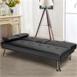 Costway Cup Holders/Armrests Leather Convertible Folding Futon Sofa Bed in Black