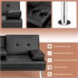 Costway Cup Holders/Armrests Leather Convertible Folding Futon Sofa Bed in Black