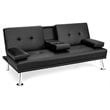 Costway Cup Holders/Armrests Leather Convertible Folding Futon Sofa Bed in Black