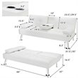 Costway Cup Holders/Armrests Leather Convertible Folding Futon Sofa Bed in White