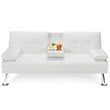 Costway Cup Holders/Armrests Leather Convertible Folding Futon Sofa Bed in White