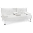 Costway Cup Holders/Armrests Leather Convertible Folding Futon Sofa Bed in White