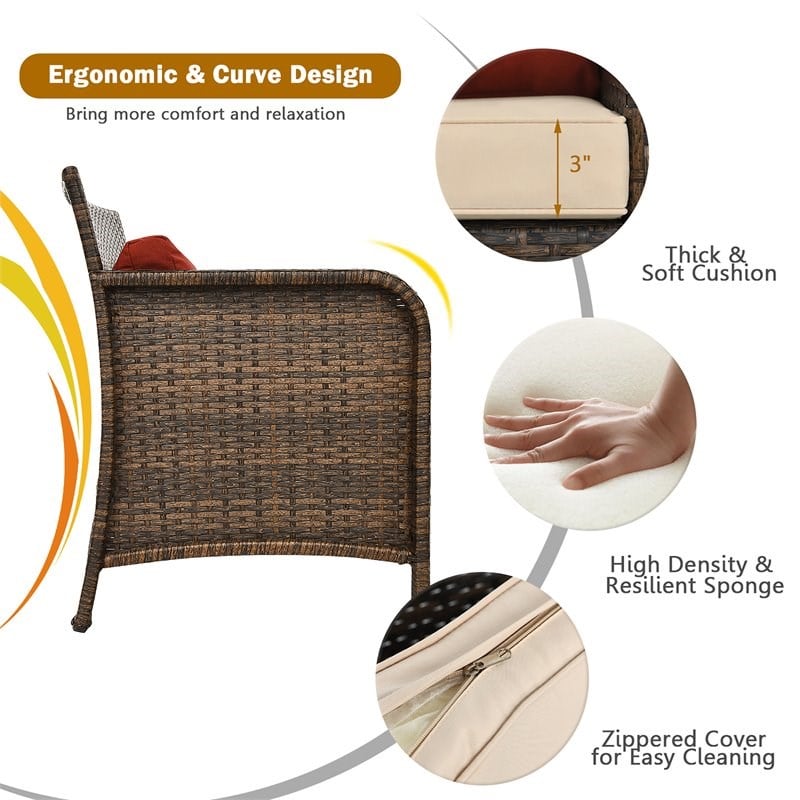 Costway 2-piece Rattan Patio Furniture Set with Cushioned Loveseat in Red