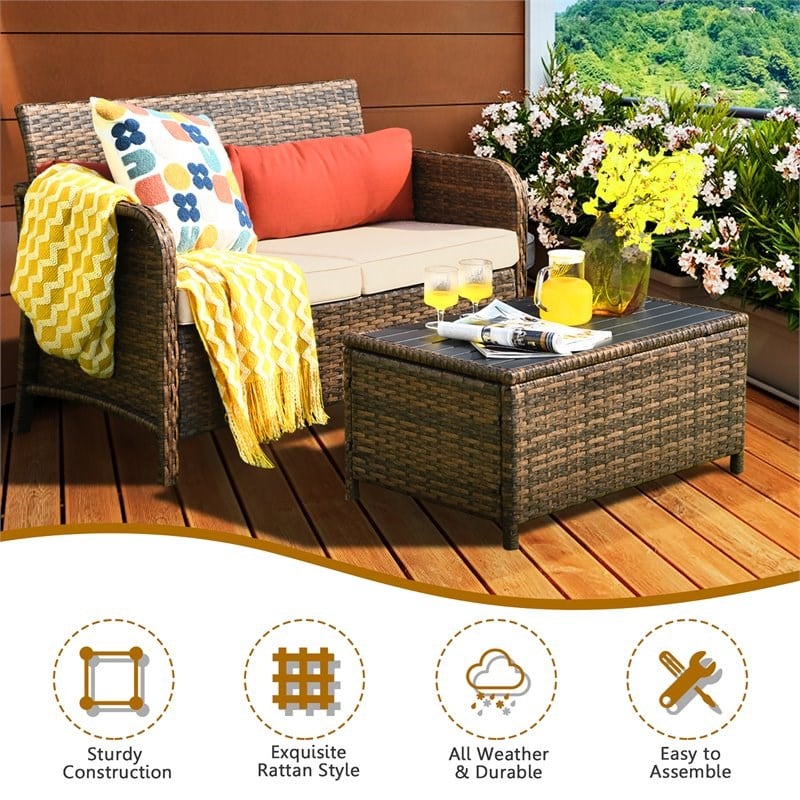 Costway 2-piece Rattan Patio Furniture Set with Cushioned Loveseat in Red