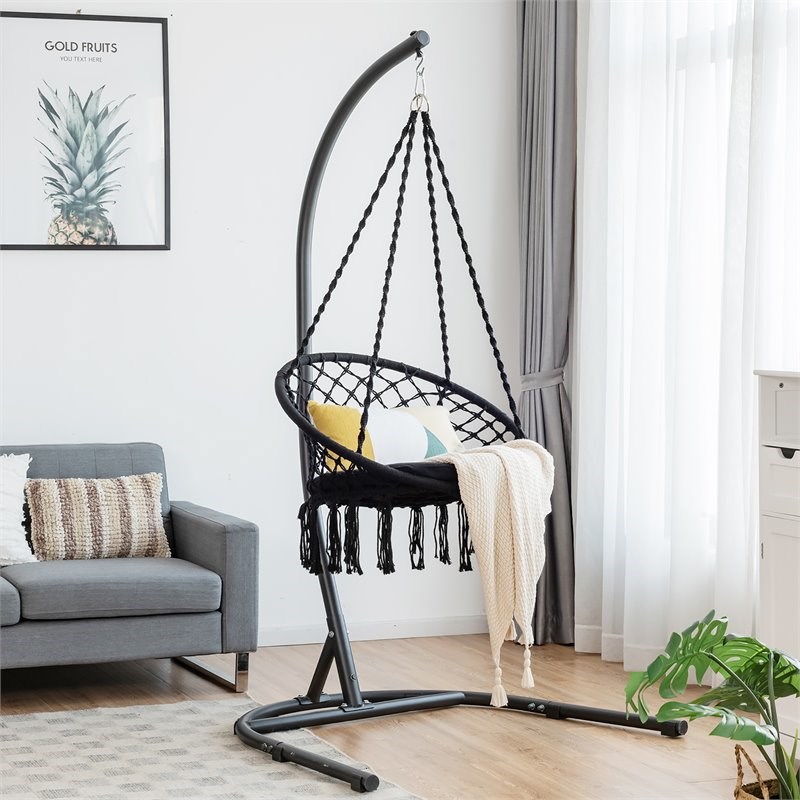 Costway Contemporary Steel Polyester and Cotton Hammock Chair in Black