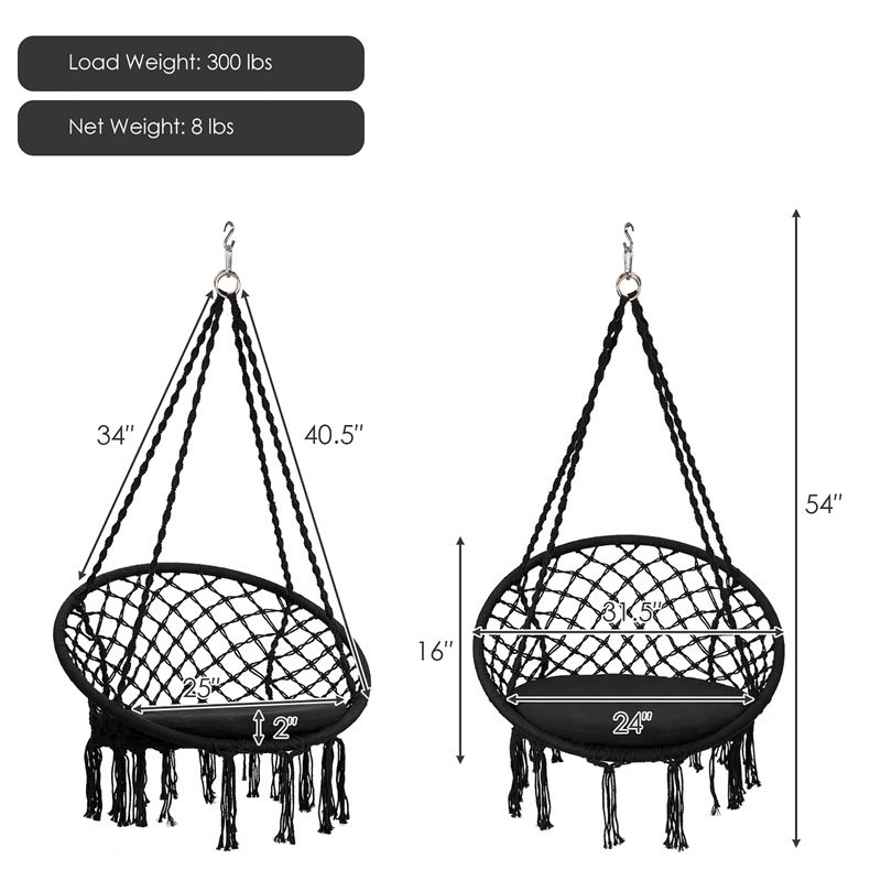 Costway Contemporary Steel Polyester and Cotton Hammock Chair in Black