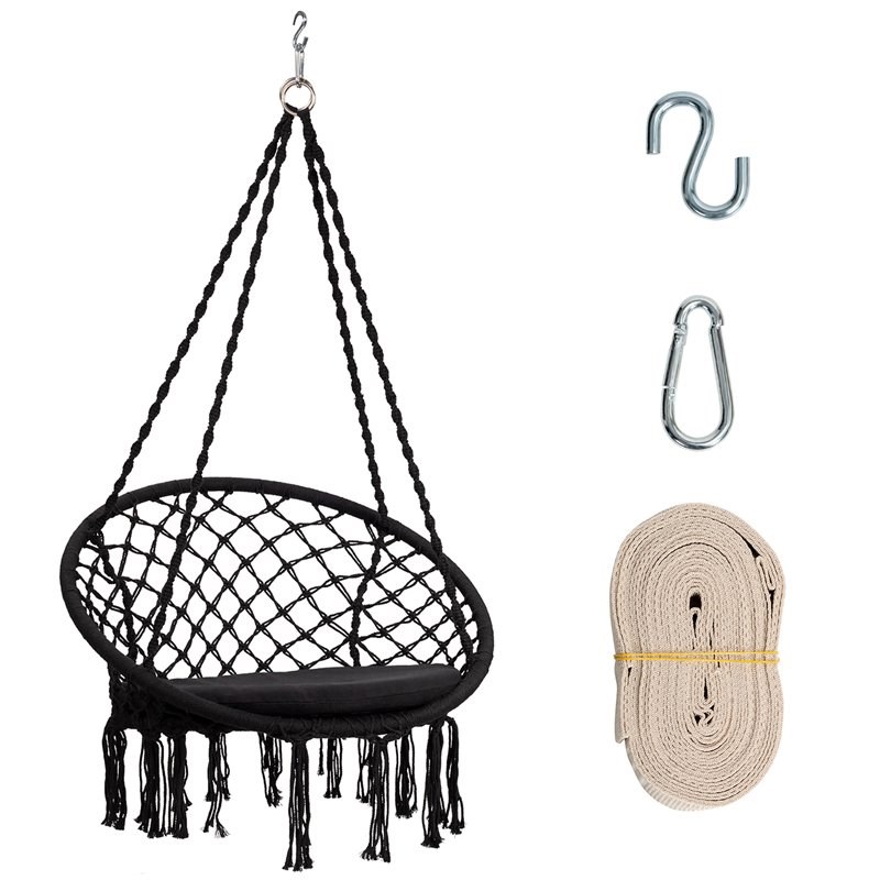 Costway Contemporary Steel Polyester and Cotton Hammock Chair in Black