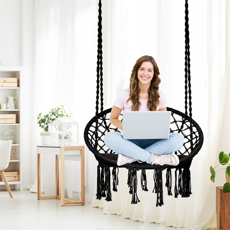 Costway Contemporary Steel Polyester and Cotton Hammock Chair in Black