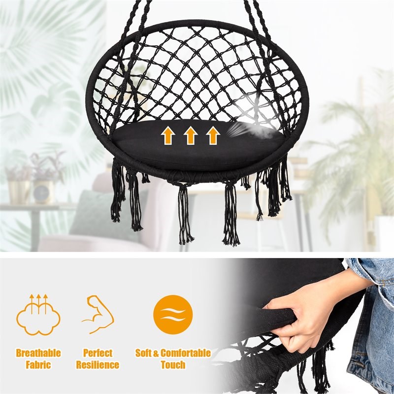 Costway Contemporary Steel Polyester and Cotton Hammock Chair in Black