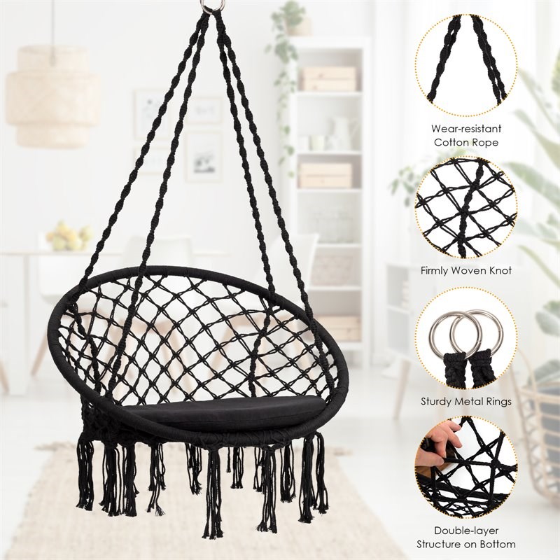 Costway Contemporary Steel Polyester and Cotton Hammock Chair in Black