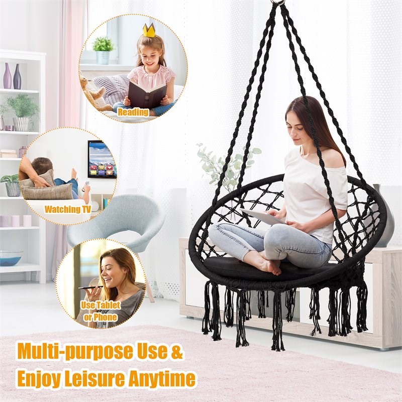 Costway Contemporary Steel Polyester and Cotton Hammock Chair in Black