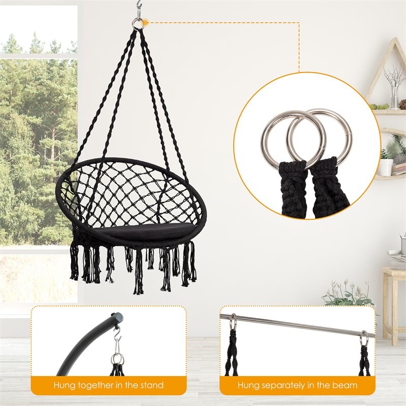 Costway Contemporary Steel Polyester and Cotton Hammock Chair in Black