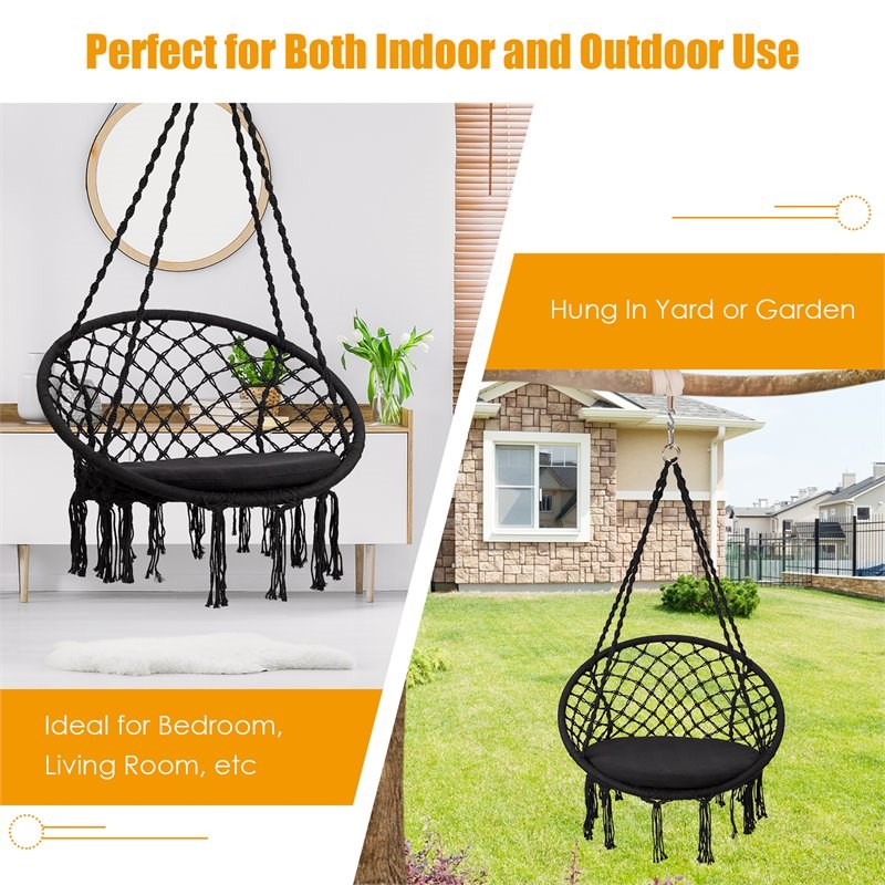 Costway Contemporary Steel Polyester and Cotton Hammock Chair in Black