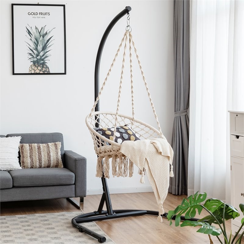 Costway Contemporary Steel Polyester and Cotton Hammock Chair in Beige