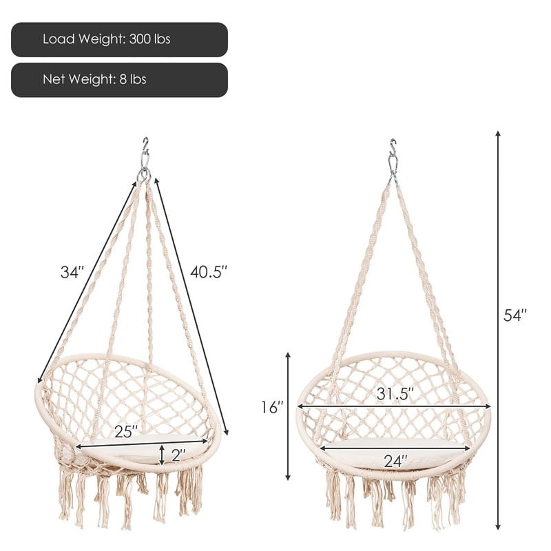 Costway Contemporary Steel Polyester and Cotton Hammock Chair in Beige