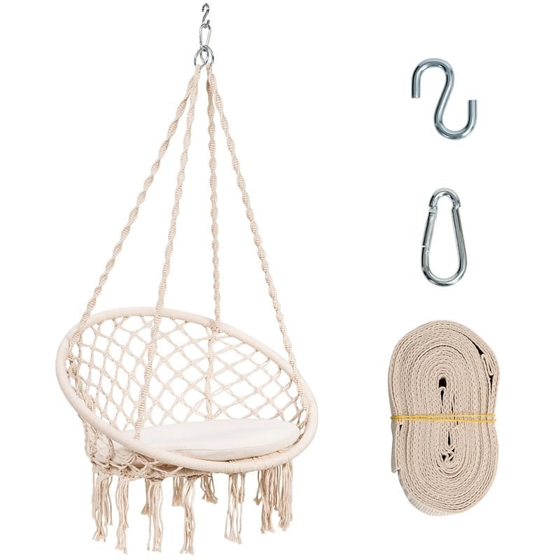 Costway Contemporary Steel Polyester and Cotton Hammock Chair in Beige