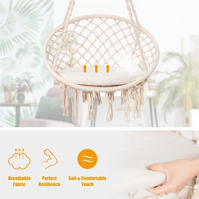 Costway Contemporary Steel Polyester and Cotton Hammock Chair in Beige