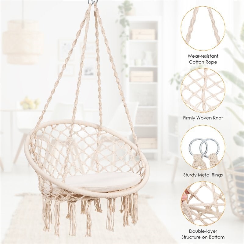 Costway Contemporary Steel Polyester and Cotton Hammock Chair in Beige