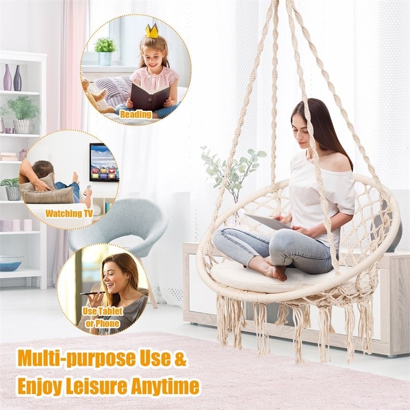 Costway Contemporary Steel Polyester and Cotton Hammock Chair in Beige