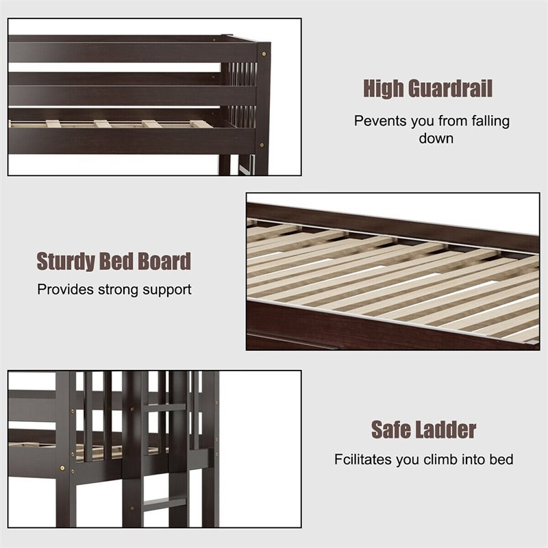 Costway Wood and PB Twin Over Twin Pull-Out Bunk Bed with Trundle in Espresso
