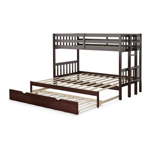 Costway Wood and PB Twin Over Twin Pull-Out Bunk Bed with Trundle in Espresso